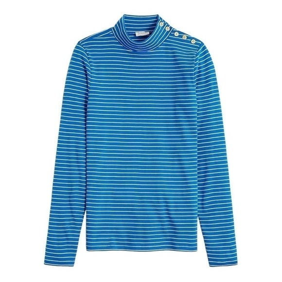 NWT! J. Crew Perfect-Fit Ribbed Striped Button Turtleneck. Size Medium. - Picture 13 of 13